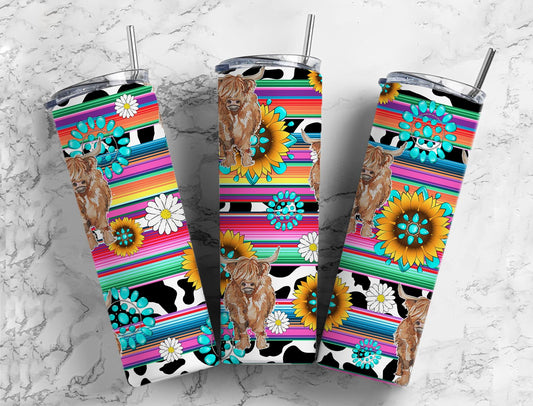 Rainbow-Sunflower Serape highland Cow (multiple) Sublimation Transfer
