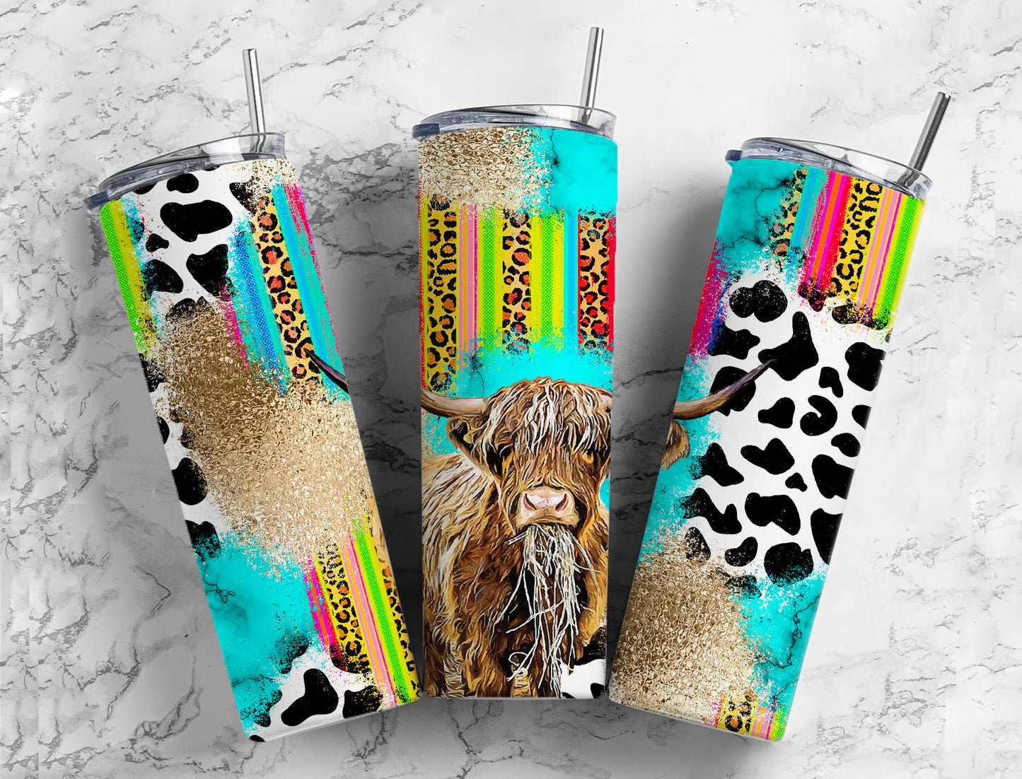 Rainbow serape Highland cow Vinyl Wrap