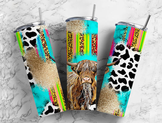 Rainbow Serape highland Cow Sublimation Transfer
