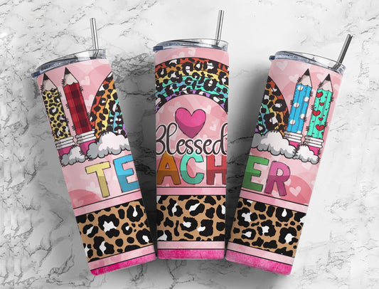 Blessed Teacher Leopard rainbow Sublimation Transfer