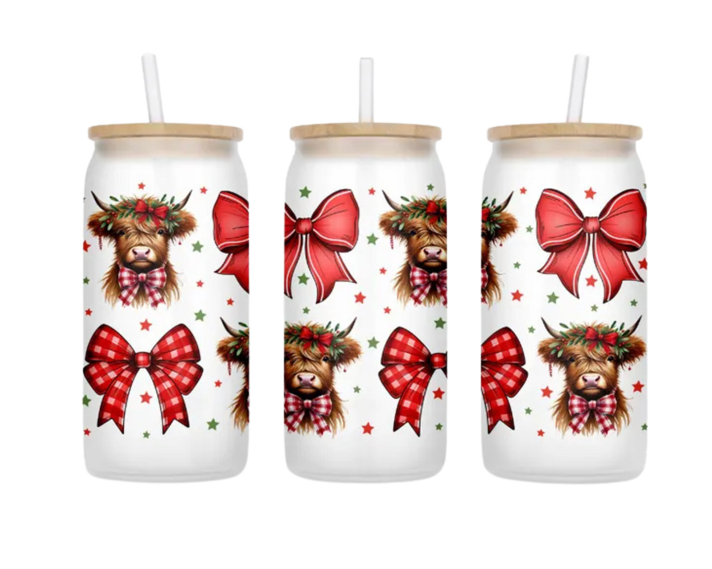 Christmas coquette highland cow UV DTF