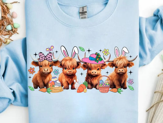 Easter Highland Cows Clear Film Screen Print