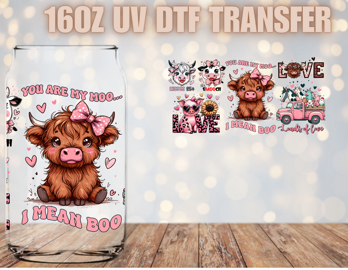 VDay Highland Cow UV DTF Wrap