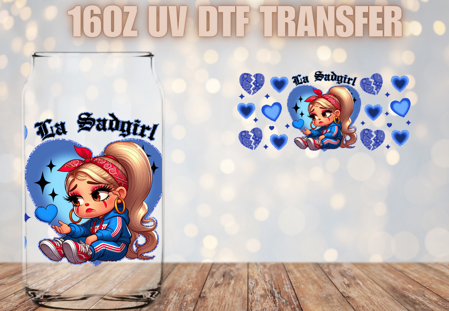 La Sad Girl blue #2 UV DTF Wrap