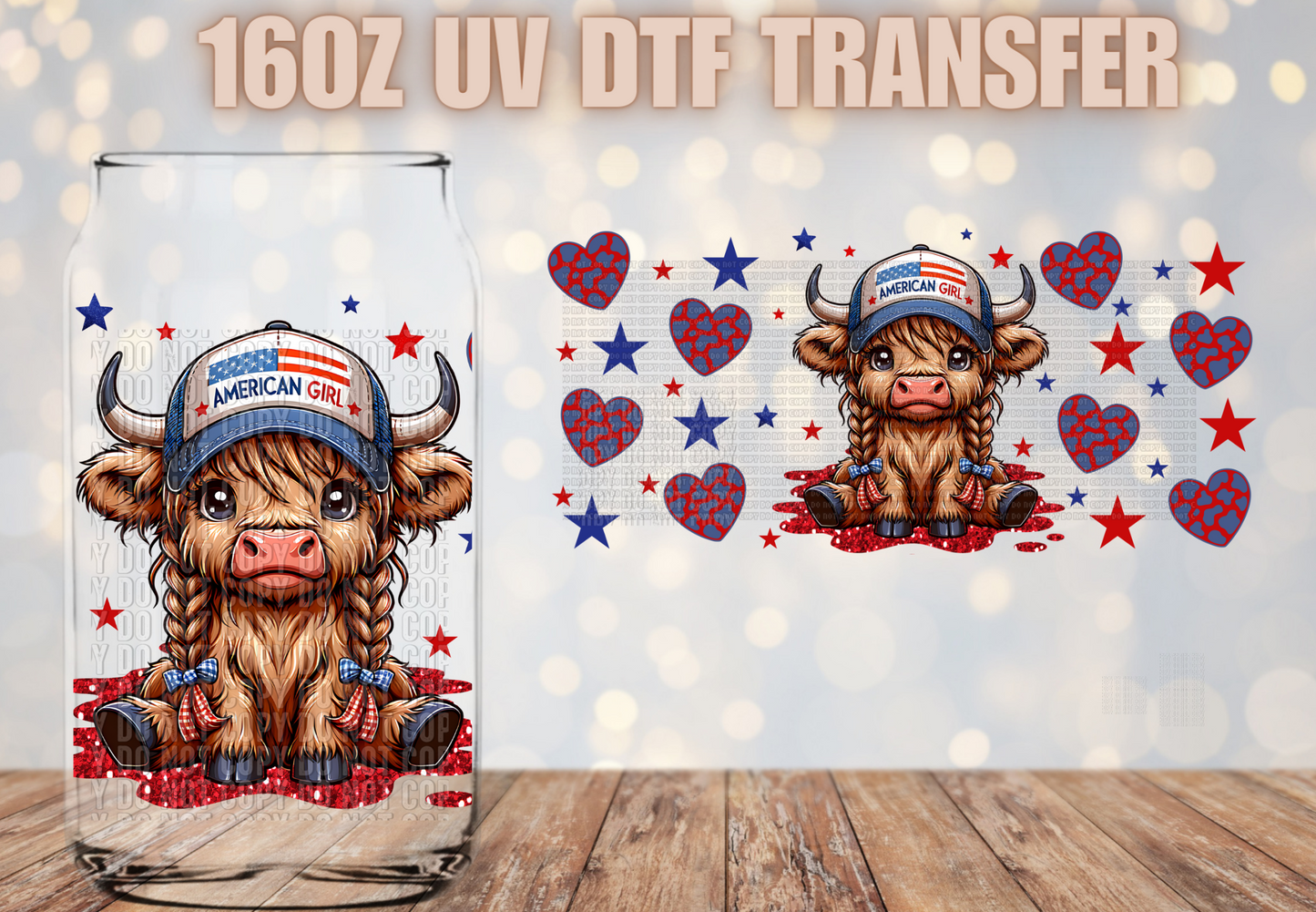 American Girl Highland Cow UV DTF