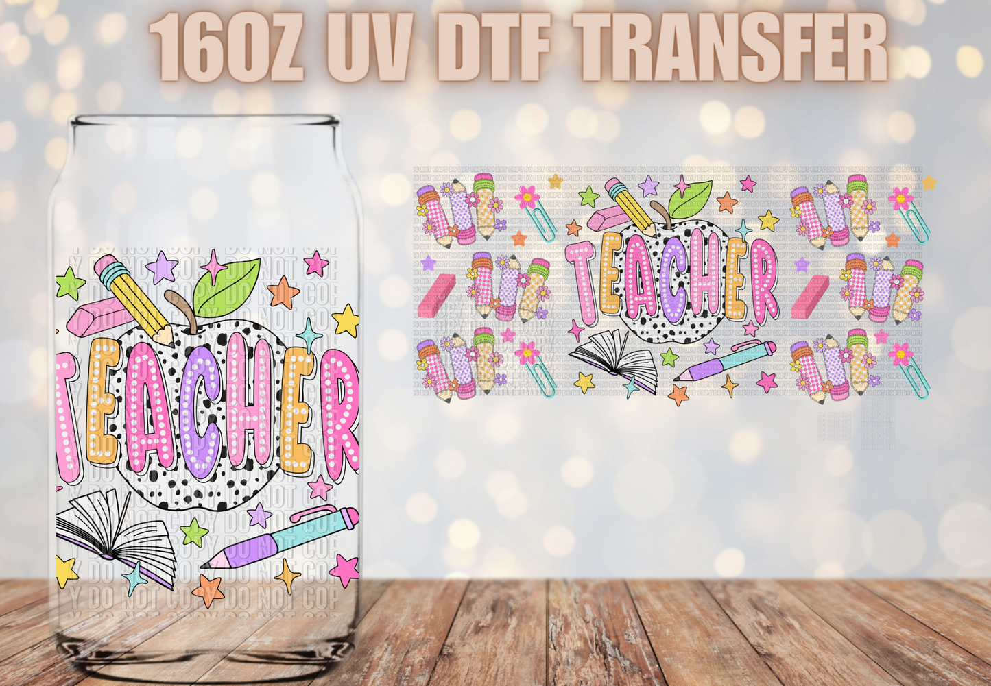 Teacher white apple UV DTF