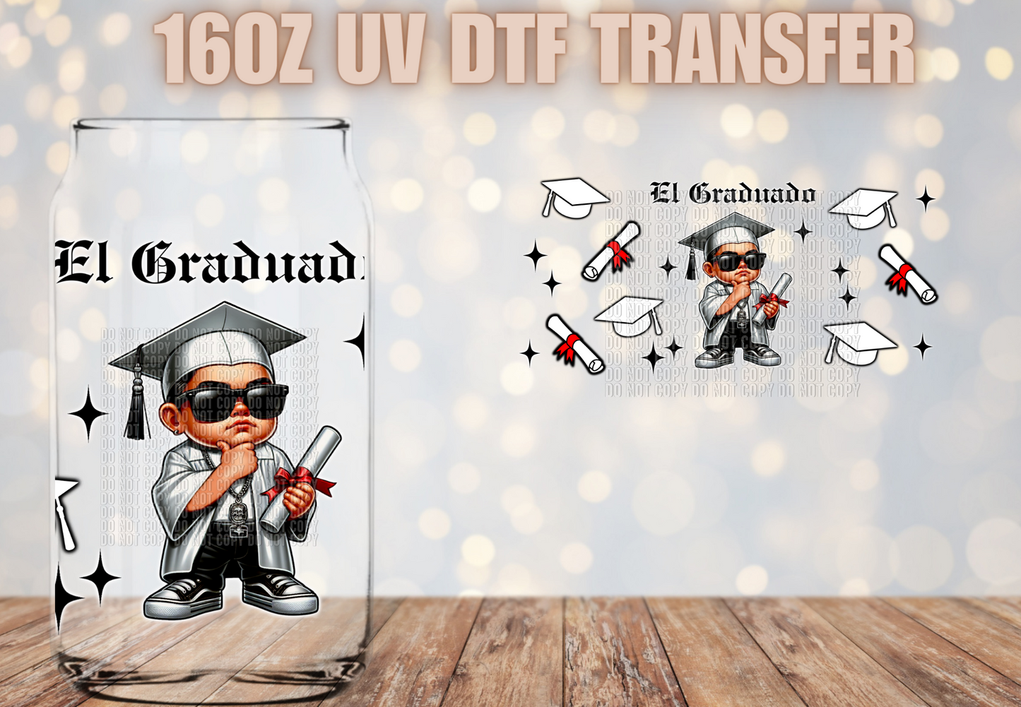 El Graduado white black UV DTF Wrap