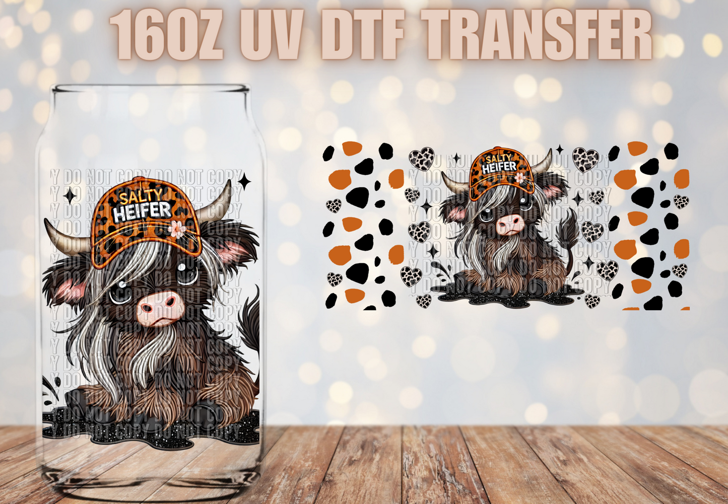 Salty Heifer Highland Cow UV DTF