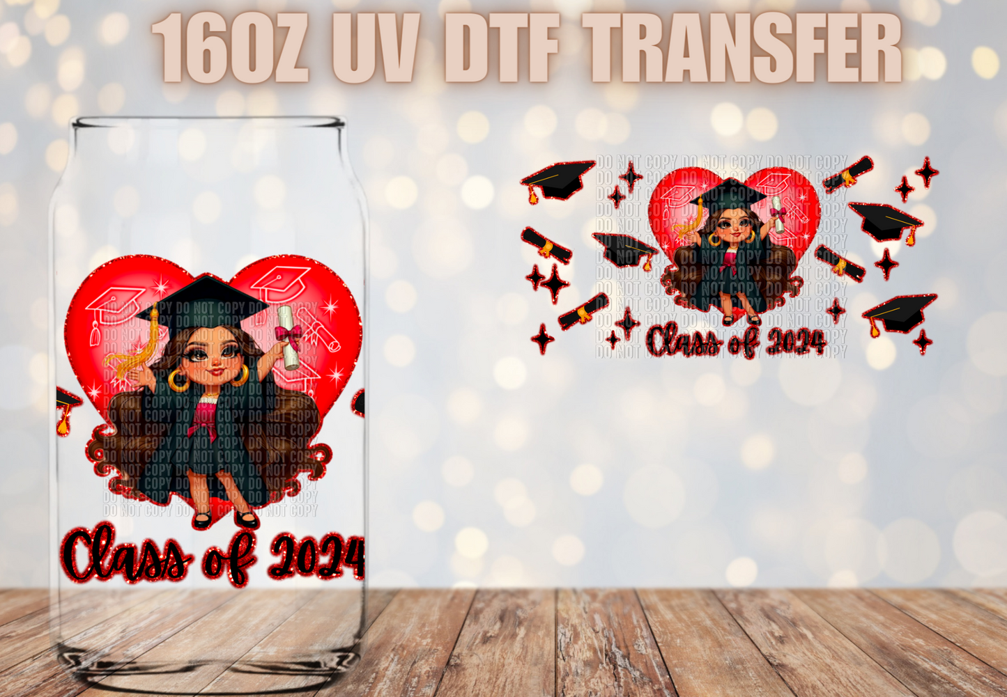 Class of 2024 Girl red heart UV DTF Wrap