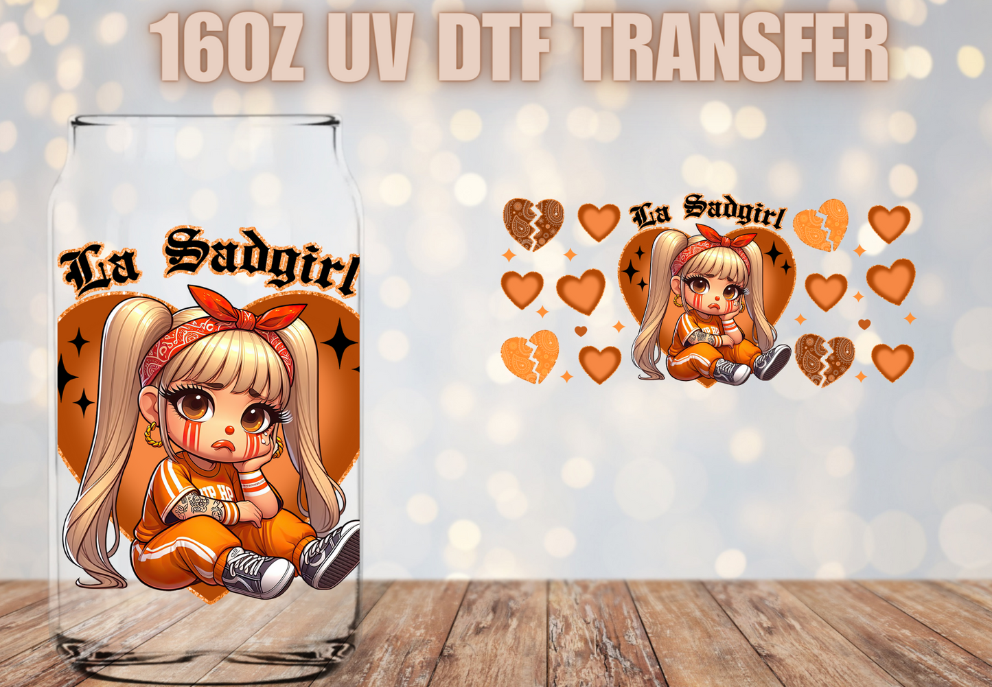 La Sad Girl Orange UV DTF Wrap