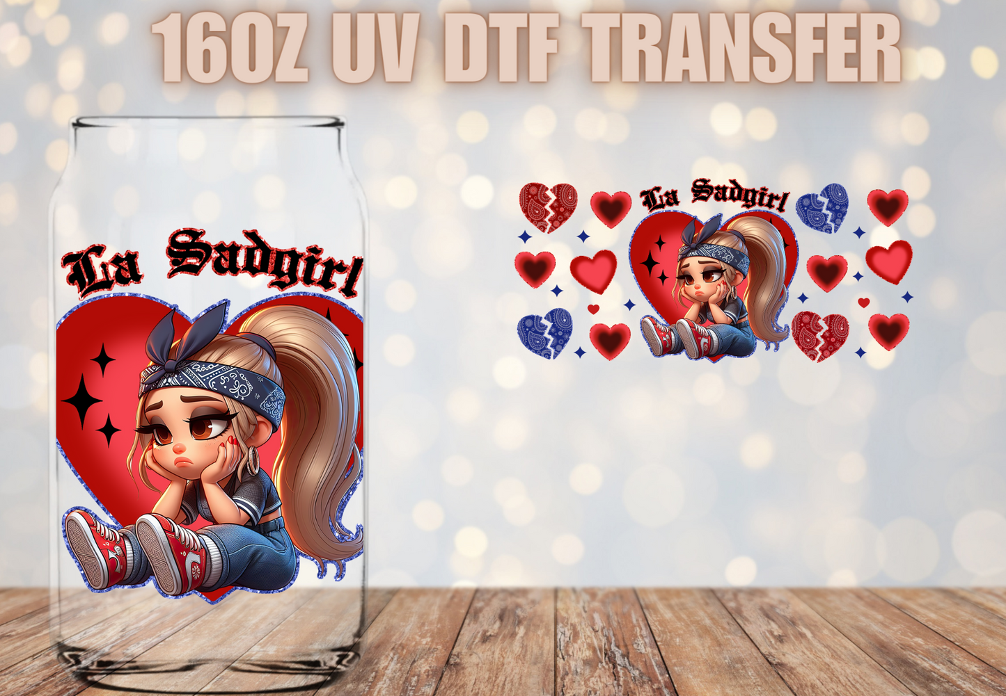 La Sad Girl Red Blue UV DTF Wrap