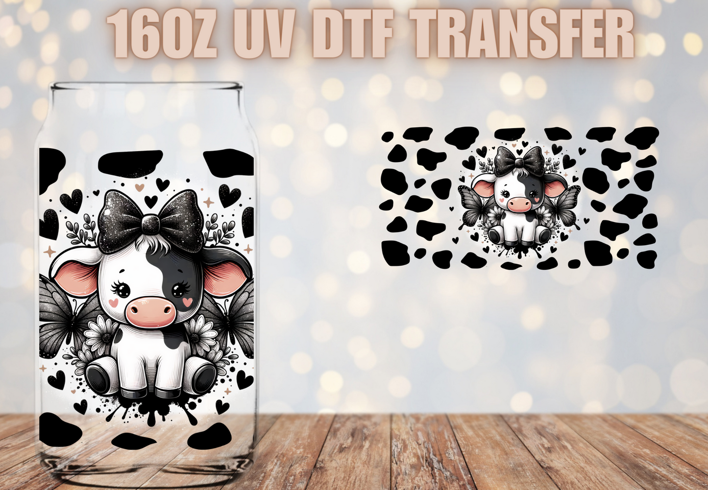 Black and white cute cow UV DTF Wrap