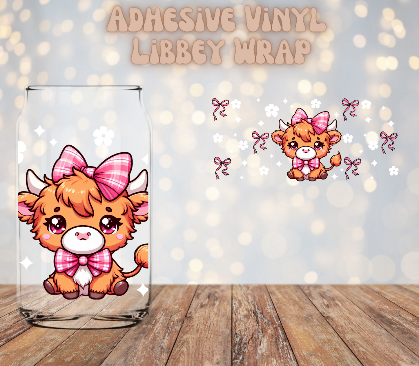 Kawaii Highland Cow brown 16oz Libbey Wrap