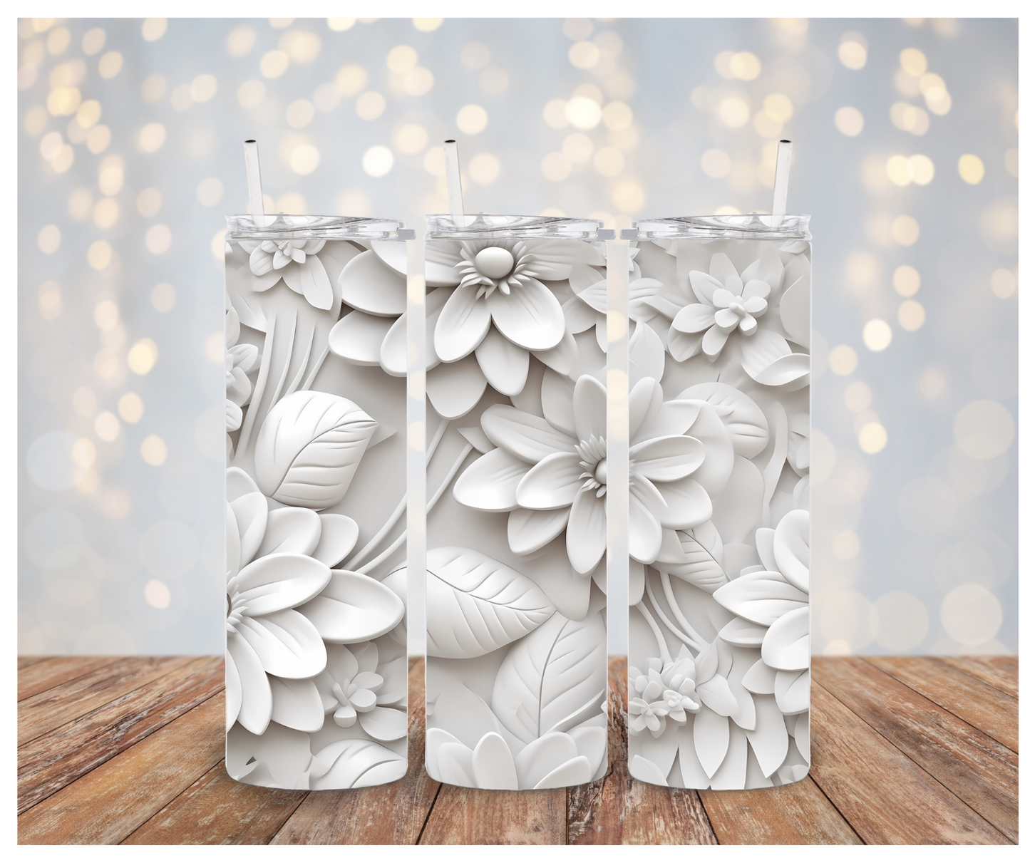 3D White flowers Sublimation Transfer