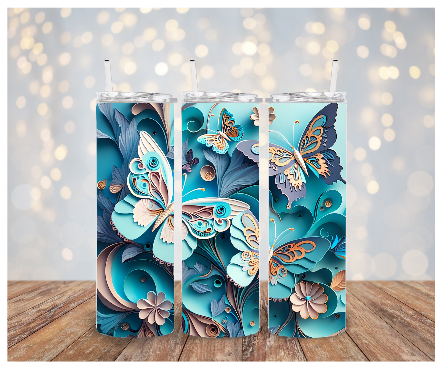 3D Blue Gold Butterfly Sublimation Transfer