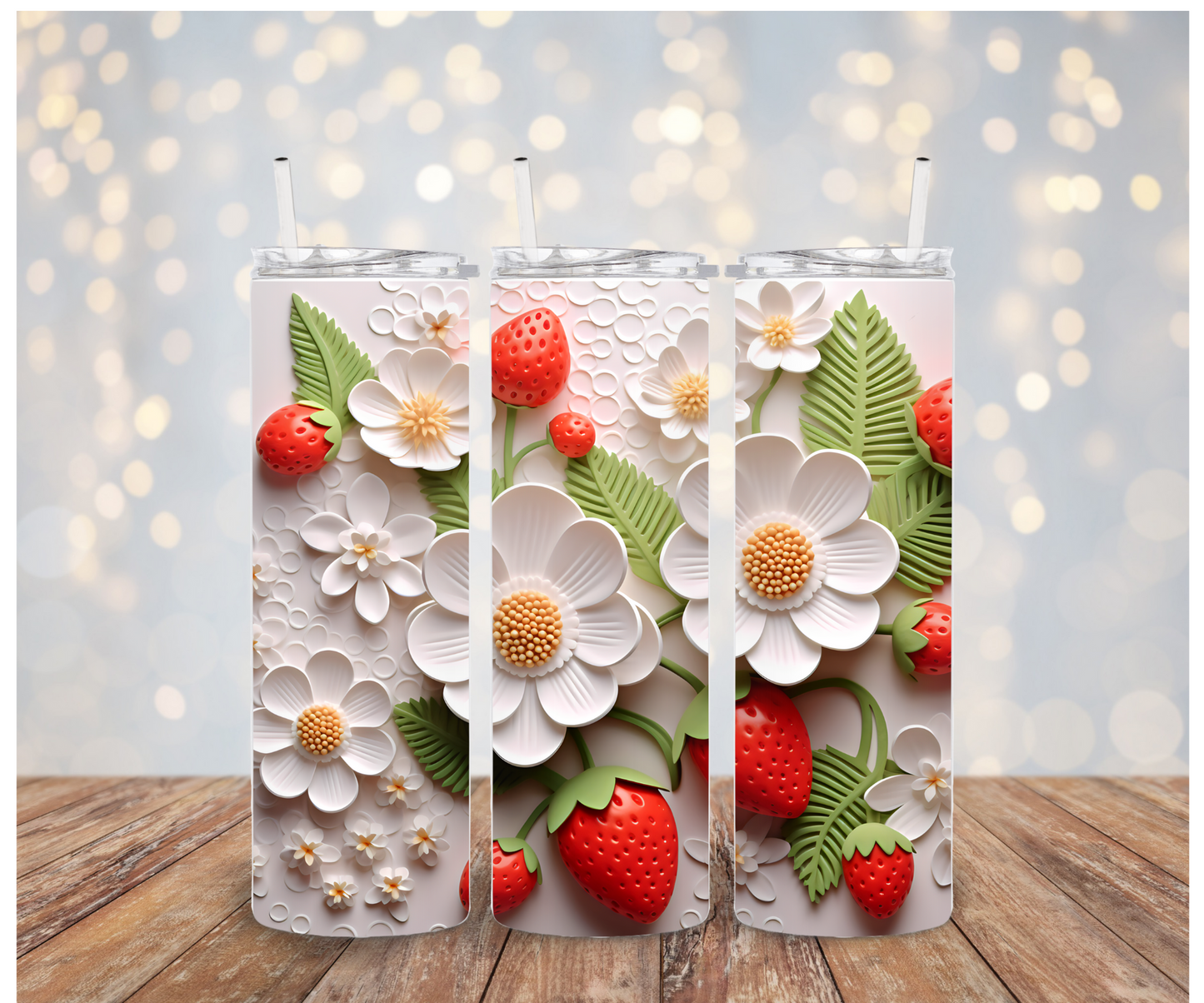 3D Floral Strawberries Sublimation Transfer