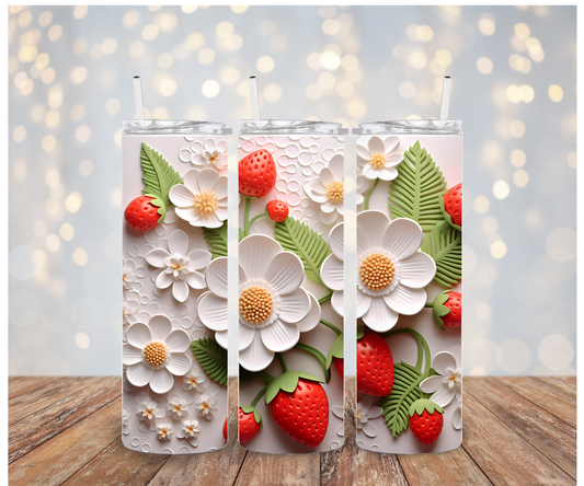 3D Floral Strawberries Sublimation Transfer