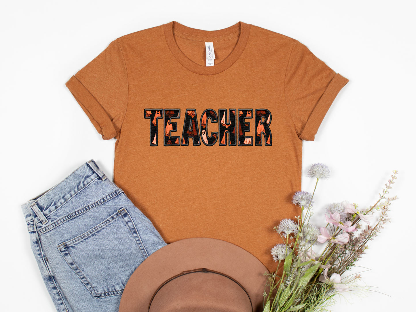 Teacher Embroidered Effect Spooky HTV