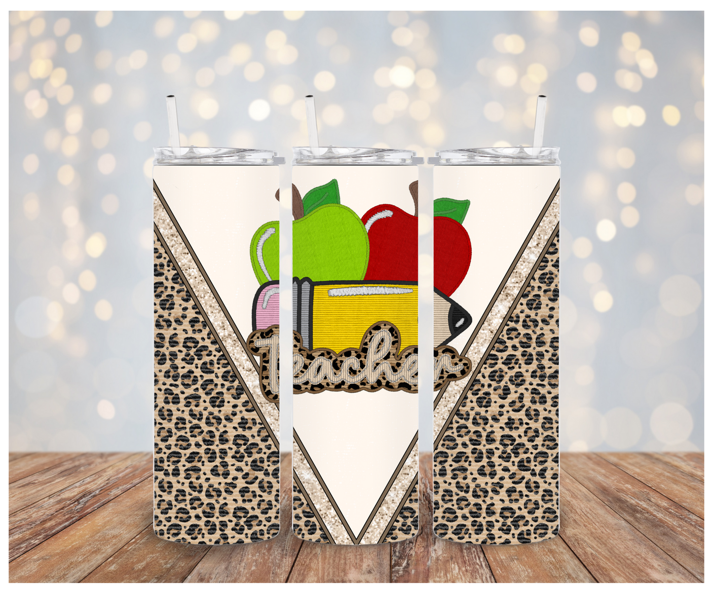 Teacher Apples Pencils Leopard Vinyl Wrap