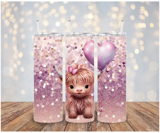 Purple Heart Balloon Highland cow Sublimation Transfer