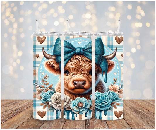 Blue Bow Highland Cow Sublimation Transfer