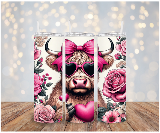 Hot Pink Bow Highland Cow Sublimation Transfer