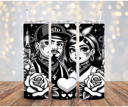 Black White cholo couple Sublimation Transfer