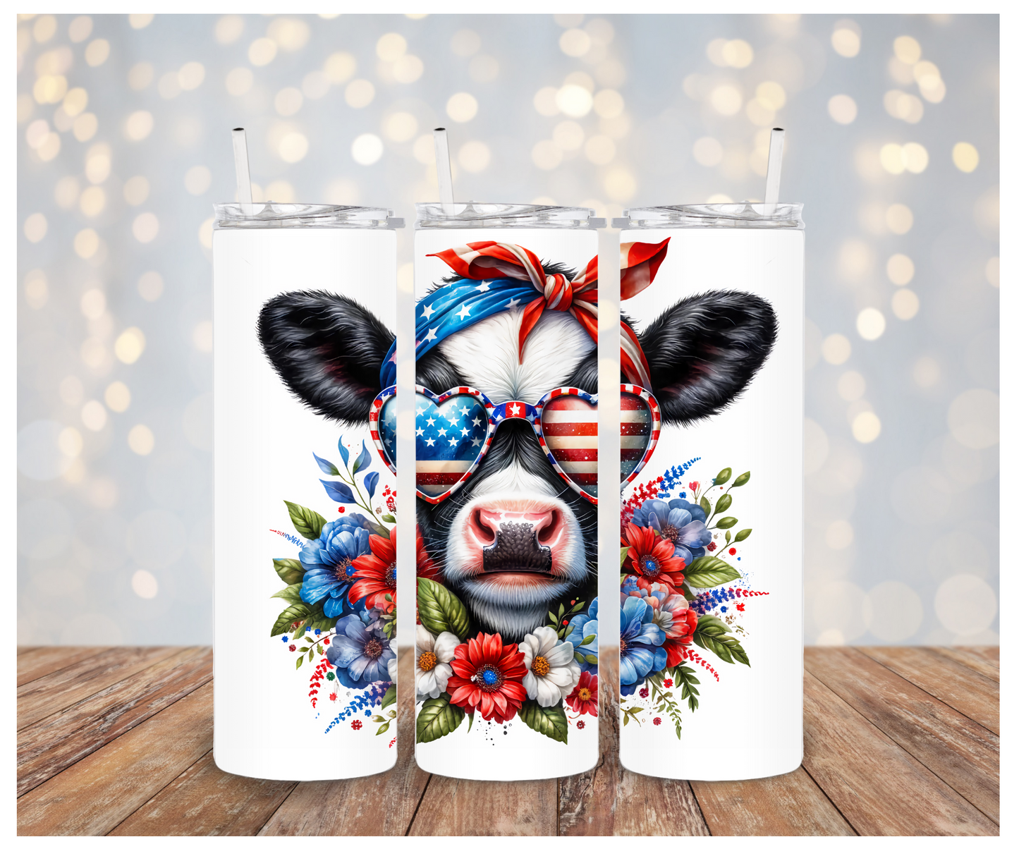 4th Of July Highland cow floral Sublimation Transfer