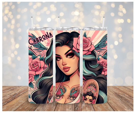 Cabrona Pink rose girl Tumbler transfer
