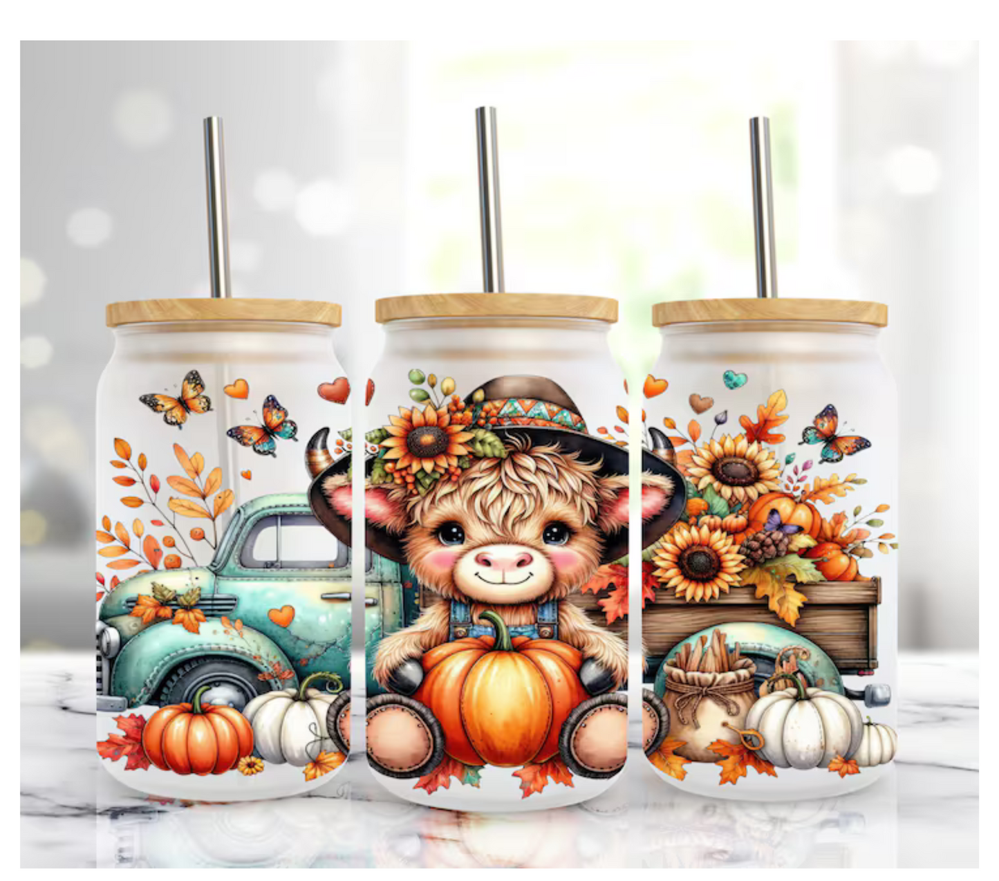 Cute Fall highland cow UV DTF