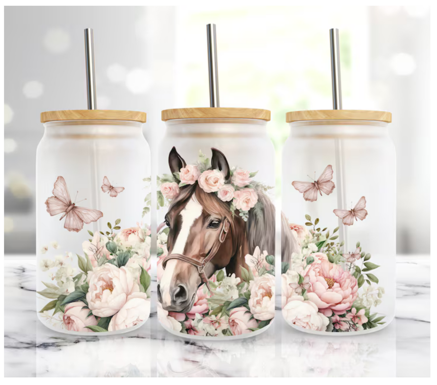 Pink Floral Horse UV DTF