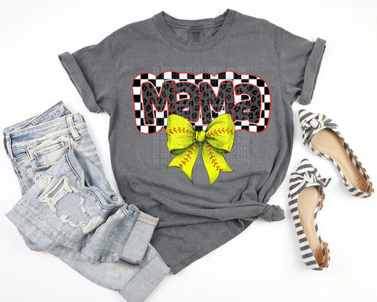 Softball Mama coquette bow DTF transfer