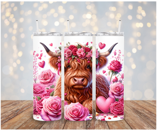 Valentine's Day Floral Highland cow Sublimation Transfer
