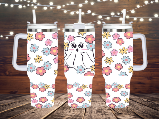 Cute Ghost floral 40oz Quencher Sublimation Transfer