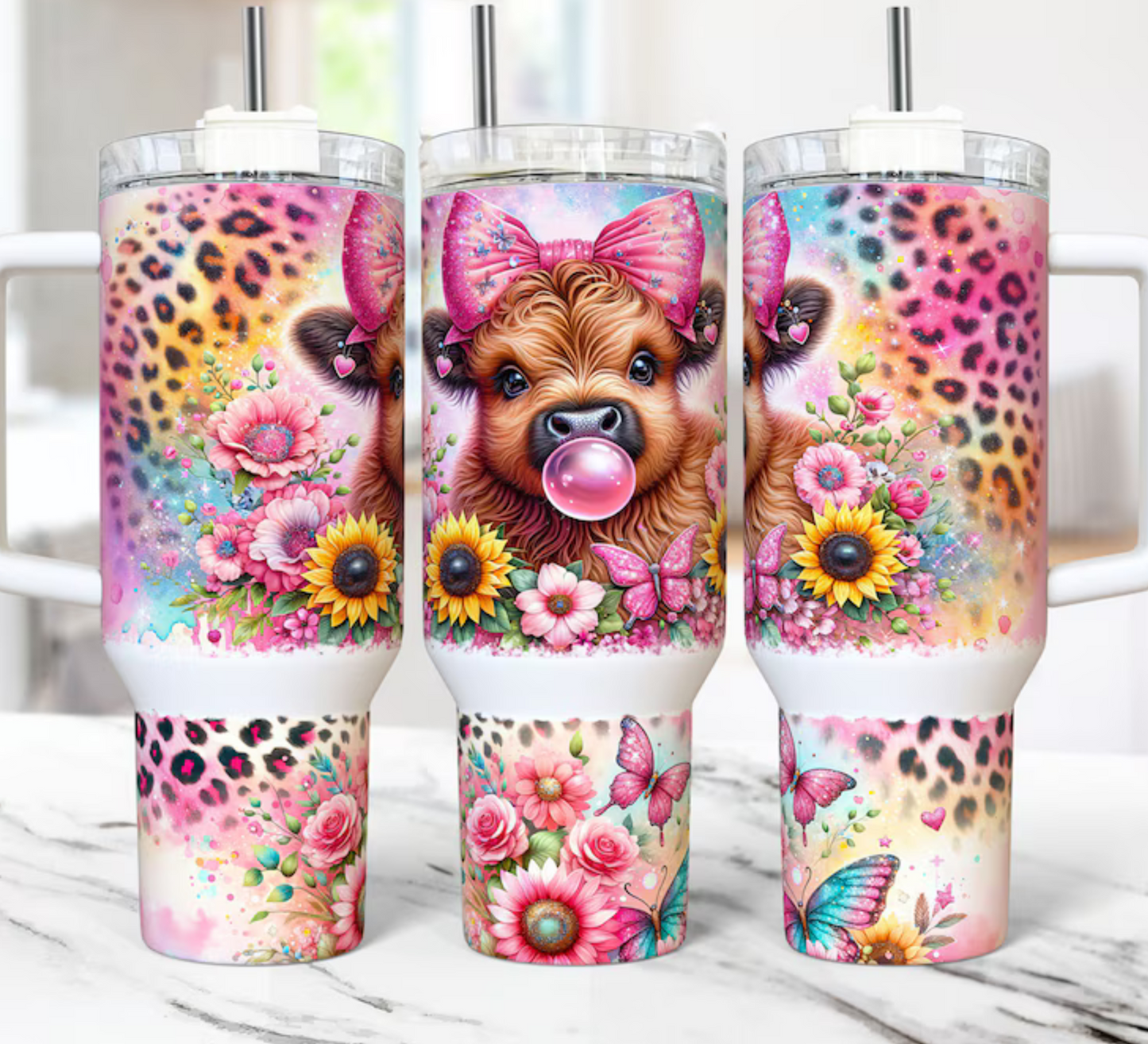 Colorful highland cow 40oz Quencher Sublimation Transfer