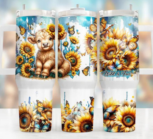 Sunflower Highland Cow 40oz Quencher Sublimation Transfer