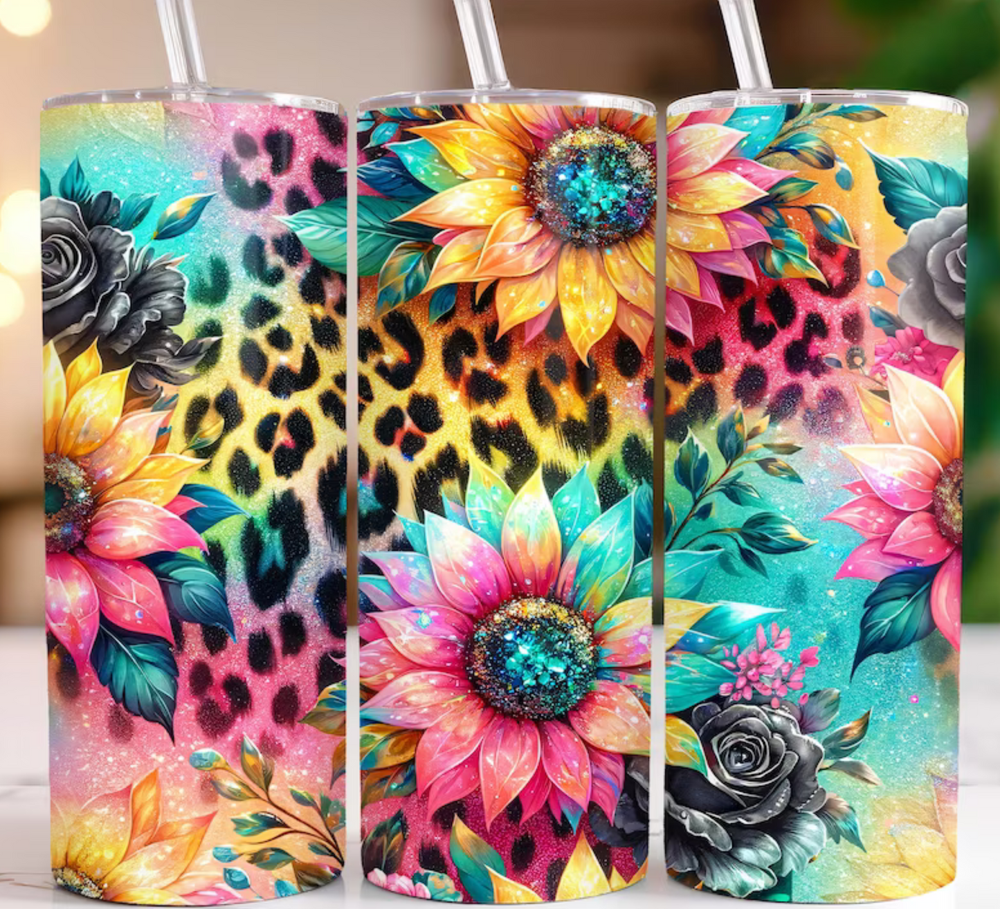 Leopard colorful sunflowers Sublimation Transfer