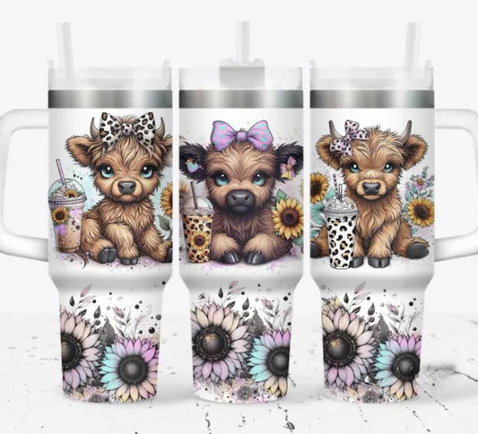 Sunflower Highland Cows 40oz Quencher Sublimation Transfer