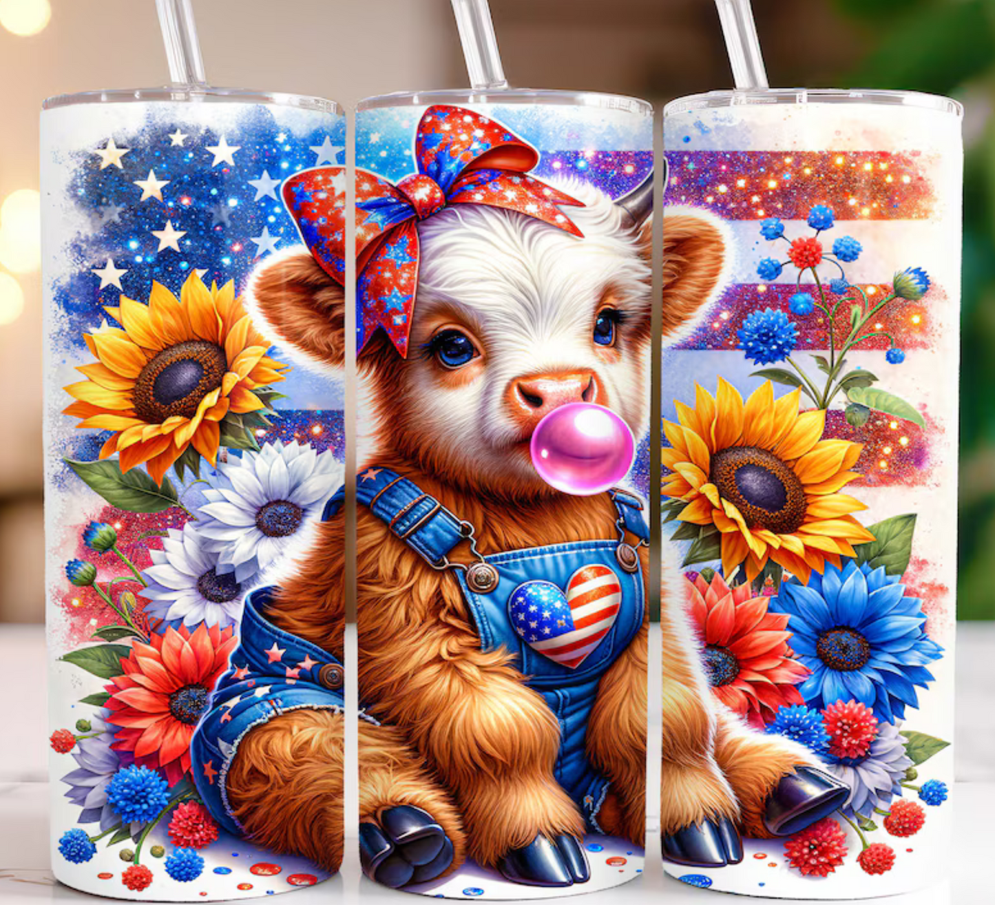Patriotic highland cow Sublimation Transfer
