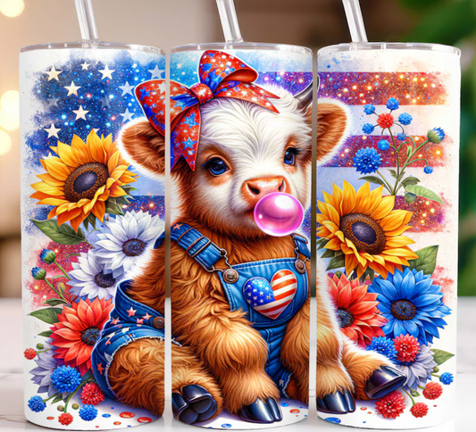 Patriotic highland cow Sublimation Transfer