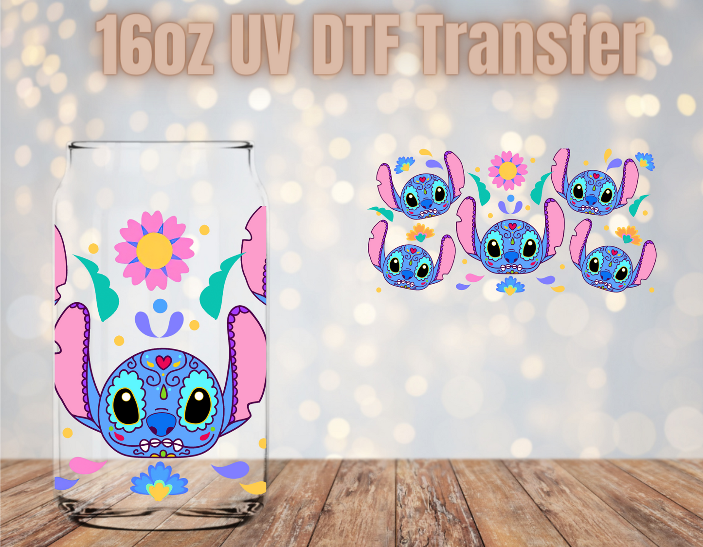 Dia De los muertos blue alien UV DTF Wrap