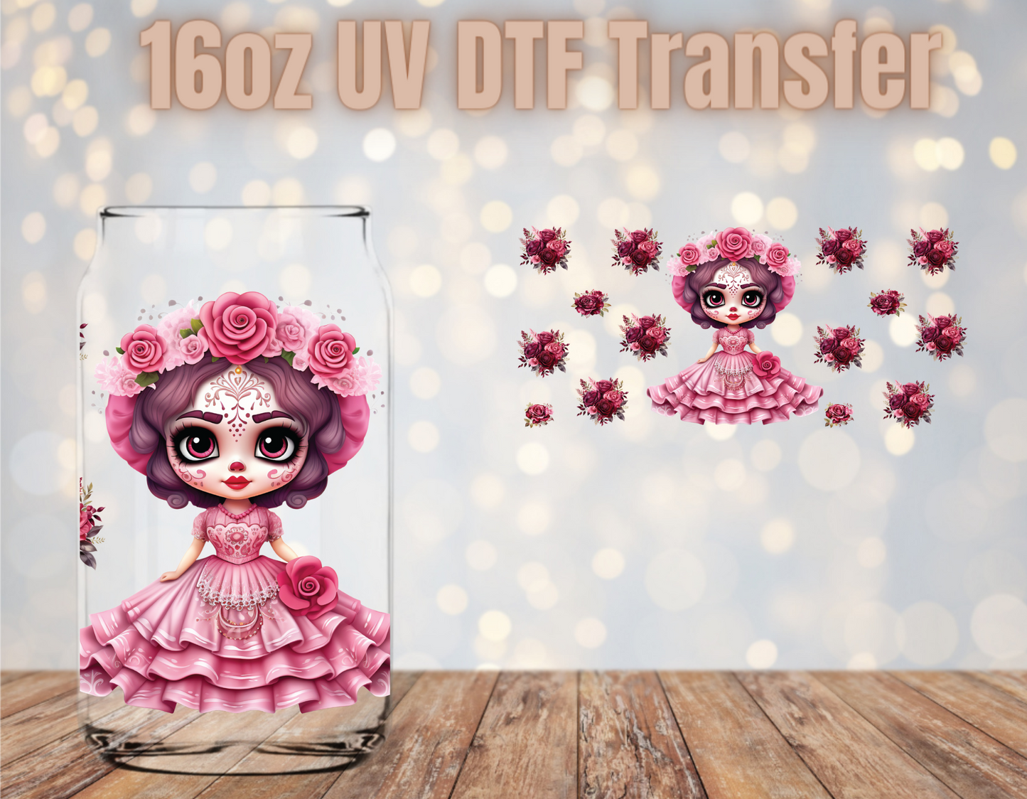 Cluster Rose Pink Catrina UV DTF Wrap