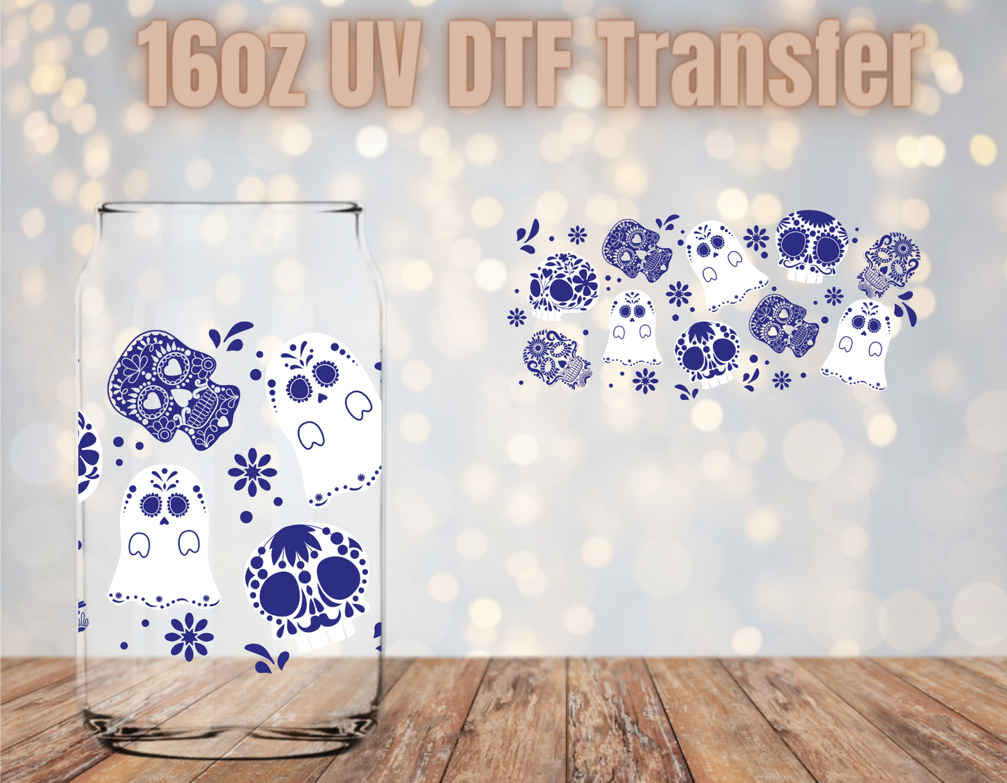 Day Of The Dead Blue sugar skulls UV DTF Wrap