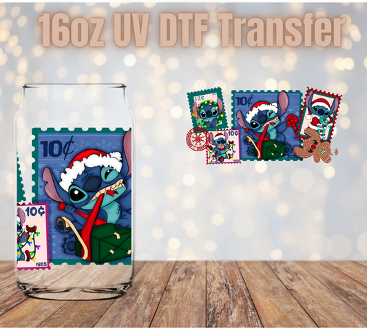 Blue Alien Holiday Stamps UV DTF Wrap