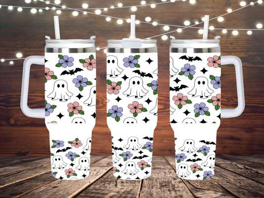 Floral ghost 40oz Quencher Sublimation Transfer