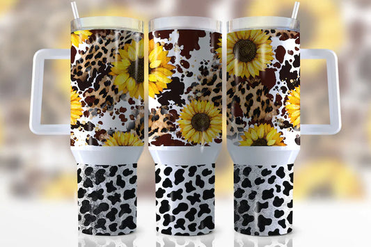 Sunflower Leopard Cowhide 40oz Quencher Sublimation Transfer