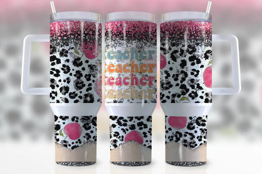 Teacher Leopard pencil 40oz Quencher Sublimation Transfer
