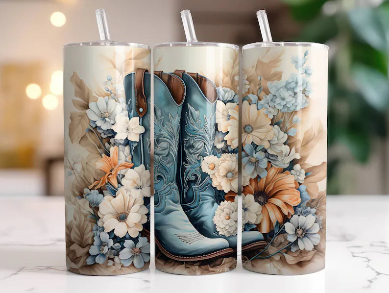 Western Floral Blue Boots Sublimation Transfer