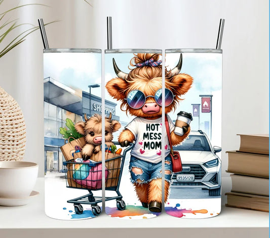 Hot Mess Mom highland cow Transfer