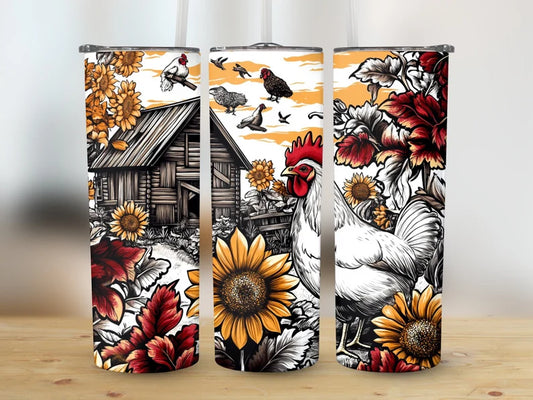 Rooster Sunflower Tumbler Transfer